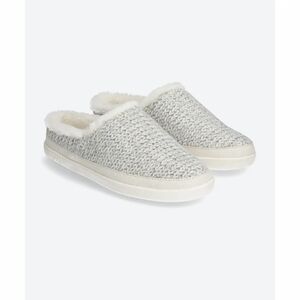 Toms Gray and White Cozy Mule Slippers with Plush Lining